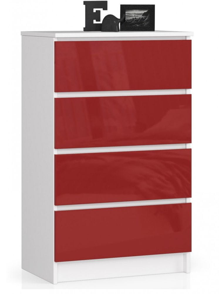 Akord Komoda Kuba 60 cm - 4 zásuvky biela/červená